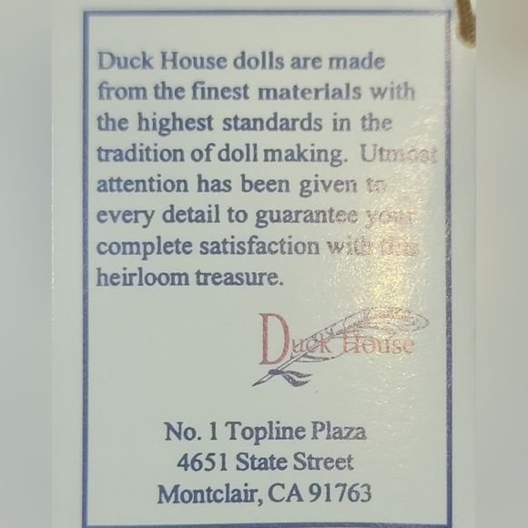 Vtg Duck House Heirloom Victorian Tassel Doll Umbrella Feather Hat COA Geraldine - Picture 10 of 16